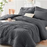 Queen Seersucker Comforter Set – 7 Pieces, Dark Grey