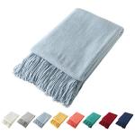 Cozy Knitted Tassel Throw Blanket in Baby Blue