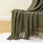 Olive Green Textured Knit Throw Blanket 50"x60