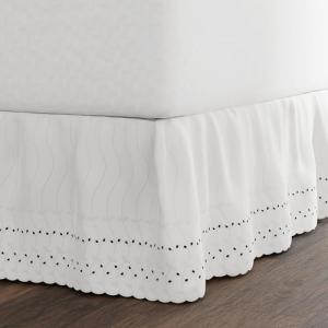 Ruffled White Eyelet Bed Skirt with Scalloped Edge