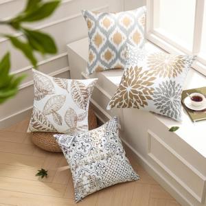 Fall Leaf Geometric Decorative Pillow Covers Set