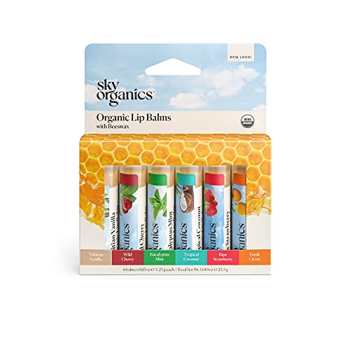 Sky Organics Organic Beeswax Lip Balm Set, 6 Flavors