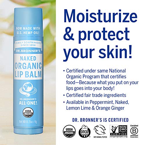 Dr. Bronner's Organic Naked Lip Balm, 0.15 Ounce