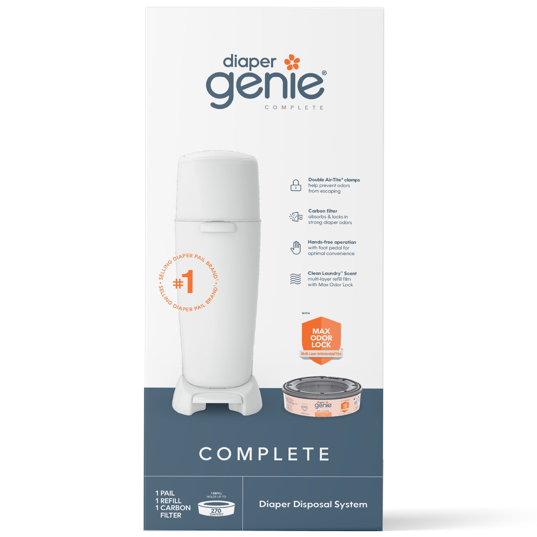 White Diaper Genie with Odor Control Set