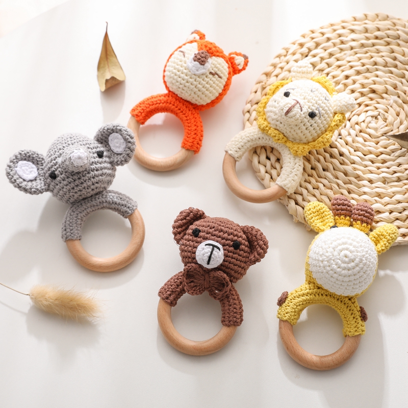 Baby Animal Crochet Music Teether Rattles Set