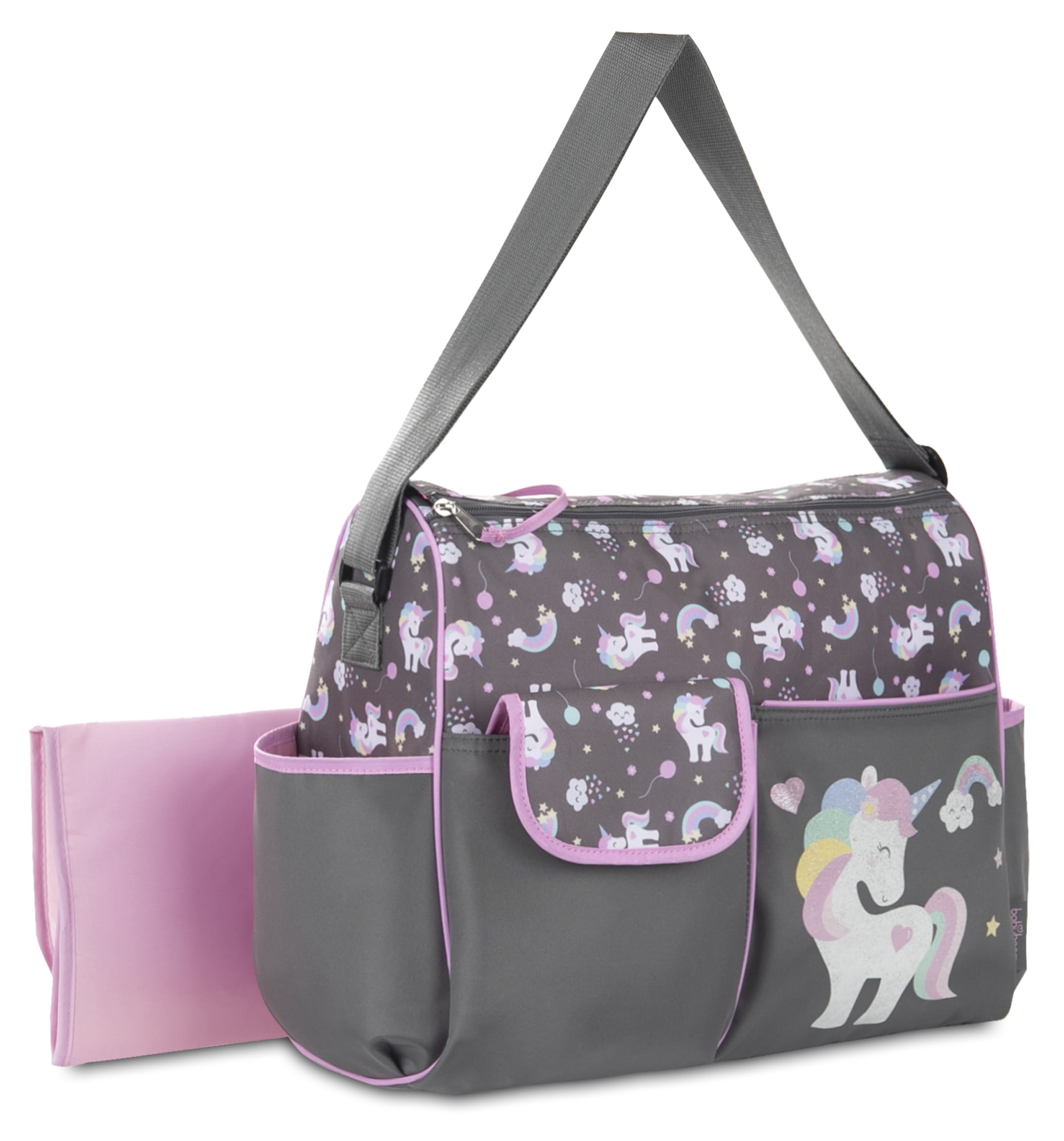 Happy Unicorn Duffle Diaper Bag - Gray
