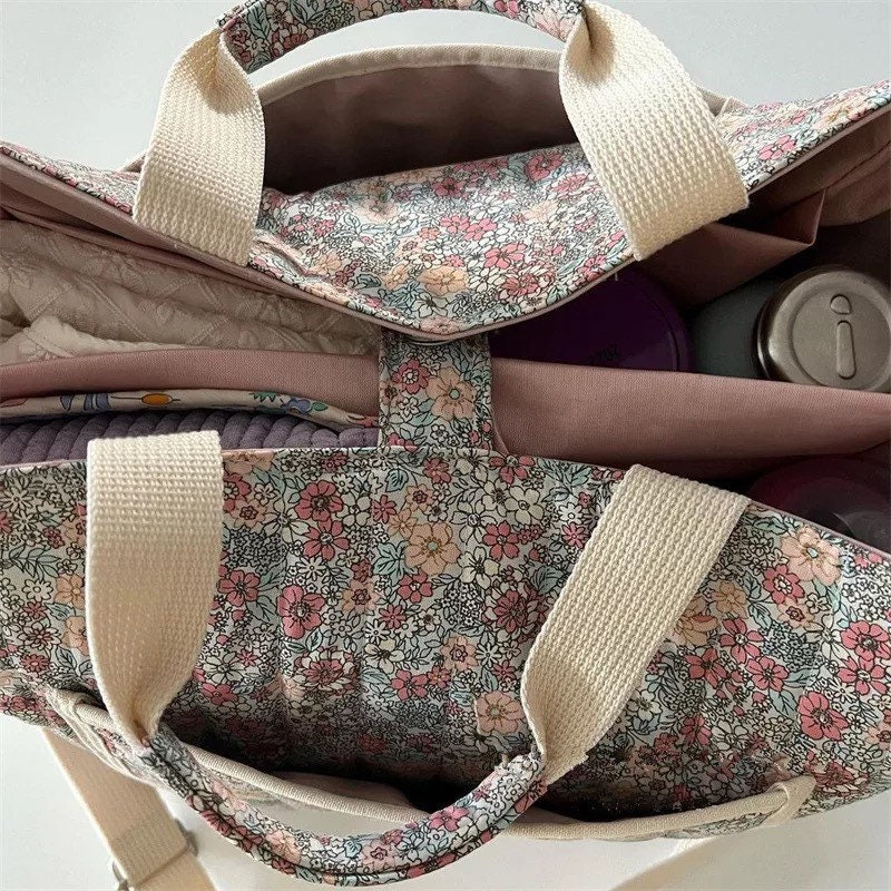 Floral Mommy and Baby Large Diaper Tote Bag