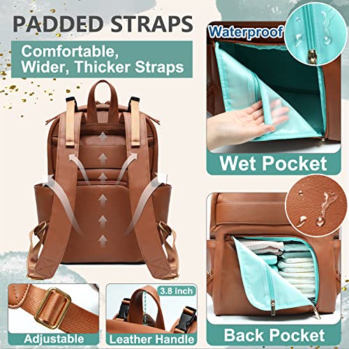 Stylish Leather Diaper Bag Backpack with Insulated Pockets