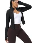 AVGO Women's Black Cropped Zip Workout Jacket