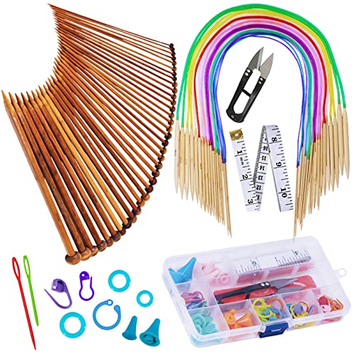 Bamboo Knitting Needle Set with Tools - 36 Pieces