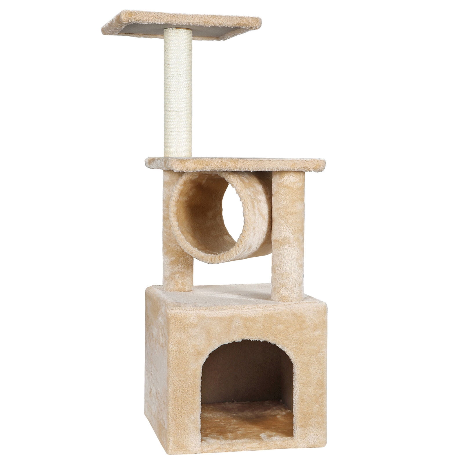 Beige 36-in Cat Tree with Condo and Scratching Post