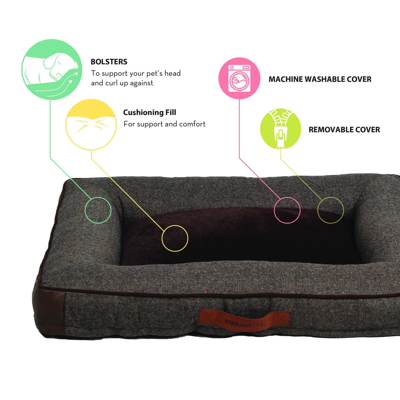 Large Comfort Orthopedic Bolster Cat Bed, Brown