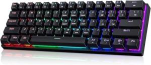 CACKBIRD Portable 60% Mechanical Gaming Keyboard, Wired Keyboard with Blue Switches,LED Customization Backlit,61 Keys Ultra-Compact Mini OfficeKeyboard for PC/Mac/Xbox,Easy to Carry On Trip-Black