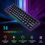CACKBIRD Portable 60% Mechanical Gaming Keyboard, Wired Keyboard with Blue Switches,LED Customization Backlit,61 Keys Ultra-Compact Mini OfficeKeyboard for PC/Mac/Xbox,Easy to Carry On Trip-Black