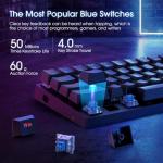 CACKBIRD Portable 60% Mechanical Gaming Keyboard, Wired Keyboard with Blue Switches,LED Customization Backlit,61 Keys Ultra-Compact Mini OfficeKeyboard for PC/Mac/Xbox,Easy to Carry On Trip-Black