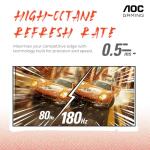 AOC CQ27G4H 27" Curved Gaming Monitor, QHD 2K 2560x1440, 1500R VA, 180Hz 0.5ms, AMD FreeSync Premium, Height Adjustable Stand, Xbox PS5 Switch Compatiable, 3-Year Zero-Bright-dot