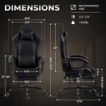 Gaming Chair with Footrest, Ergonomic 330lbs Leather Mesh Chair, Massage Lumbar Support, Adjustable Height & Headrest Pillow, Breathable Seat for Office, Home, Streaming, Long Gaming Sessions, Black