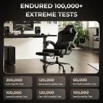 Gaming Chair with Footrest, Ergonomic 330lbs Leather Mesh Chair, Massage Lumbar Support, Adjustable Height & Headrest Pillow, Breathable Seat for Office, Home, Streaming, Long Gaming Sessions, Black