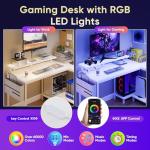 DUMOS Gaming Desk, Computer Desk with USB Charging Ports, Power Outlets, Type-C and LED Lights, Reversible L Shaped Desk with Storage Shelves & Monitor Stand for Office Gaming Room White 40IN