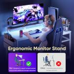 DUMOS Gaming Desk, Computer Desk with USB Charging Ports, Power Outlets, Type-C and LED Lights, Reversible L Shaped Desk with Storage Shelves & Monitor Stand for Office Gaming Room White 40IN