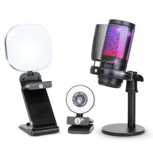 Webcam Streaming Kit with USB RGB Microphone & LED Light – 1080P 30FPS Streaming Camera Bundle for Twitch, YouTube, Podcasting, WFH – PC & Mac Compatible (Console Requires Computer & Capture Card)