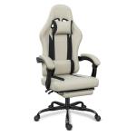 ErgoDesign Breathable Fabric Gaming Chair with Footrest, Height Adjustable Game Chair, Video Gaming Chair for Gaming Room, Living Room and Office - Beige/Black