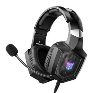 Gaming Headset with Microphone, Gaming Headphones Compatible for PS4 PS5 Xbox PC with RGB Lights, PlayStation Headset with Noise Reduction 7.1 Surround Sound Over-Ear and Wired 3.5mm Jack (Black)