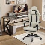 ErgoDesign Breathable Fabric Gaming Chair with Footrest, Height Adjustable Game Chair, Video Gaming Chair for Gaming Room, Living Room and Office - Beige/Black