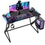 TIQLAB Gaming Desk with LED Lights, 40 Inch Computer Desk Z Shaped Gamer Workstation, Gaming Table with Carbon Fiber Surface, PC Gamer Desk, Black