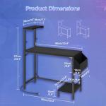 MAHANCRIS Gaming Desk, Computer Desk with Charging Station and LED Light, Small PC Desk with Side Storage Bag and Shelves, 2 Hooks, for Living Room, Home Office, Bedroom Black CDHS134E01