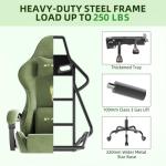 Ferghana Velvet Fabric Gaming Chair, High Back Ergonomic Gamer Chair for Adult, Comfortable Video Game Chair with Footrest and Massage Lumbar Cushion, Racing Reclining Office Computer Desk Chair Green