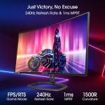 Sceptre Curved 32-Inch Gaming Monitor, 1920 × 1080, Up to 240+Hz, 1ms, 110% sRGB, AMD FreeSync Premium, Built-in Speakers, HDMI DisplayPort, Machine Black (C325B-FWD240 Series)