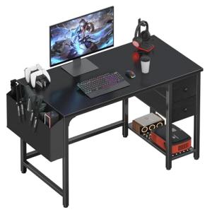 Lufeiya Computer Desk with Fabric Drawers, 40 Inch Reversible Gaming Desk for Small Space Home Office, Modern Simple Study Writing Table PC Desks for Bedroom, Black
