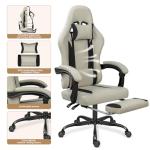 ErgoDesign Breathable Fabric Gaming Chair with Footrest, Height Adjustable Game Chair, Video Gaming Chair for Gaming Room, Living Room and Office - Beige/Black