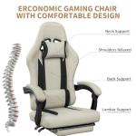 ErgoDesign Breathable Fabric Gaming Chair with Footrest, Height Adjustable Game Chair, Video Gaming Chair for Gaming Room, Living Room and Office - Beige/Black