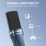 TONOR TC-777 Podcast Microphone, USB Computer Microphone, Cardioid Condenser PC Mic with Tripod Stand and Pop Filter for Podcasting, Streaming, Vocal Recording, Compatible with PC & Laptop, PS4/5