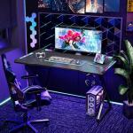 TIQLAB Gaming Desk with LED Lights, 40 Inch Computer Desk Z Shaped Gamer Workstation, Gaming Table with Carbon Fiber Surface, PC Gamer Desk, Black