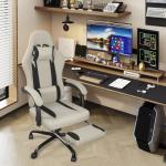 ErgoDesign Breathable Fabric Gaming Chair with Footrest, Height Adjustable Game Chair, Video Gaming Chair for Gaming Room, Living Room and Office - Beige/Black