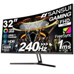 SANSUI 32 Inch Curved 240Hz Gaming Monitor High Refresh Rate, FHD 1080P Gaming PC Monitor HDMI DP1.4, Curved 1500R, 1Ms MPRT, HDR,Metal Stand,VESA Compatible(DP Cable Incl.)