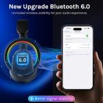 LOBKIN Open Ear Headphones, Bluetooth 6.0 Wireless Headset with Mic Detachable, Adjustable RGB Lights, Voice Assistant Comfortable Breathable Safe Lightweight Over Ear Headphones for Working Gaming