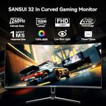 SANSUI 32 Inch Curved 240Hz Gaming Monitor High Refresh Rate, FHD 1080P Gaming PC Monitor HDMI DP1.4, Curved 1500R, 1Ms MPRT, HDR,Metal Stand,VESA Compatible(DP Cable Incl.)