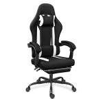 ErgoDesign Breathable Fabric Gaming Chair with Footrest, Height Adjustable Game Chair, Video Gaming Chair for Gaming Room, Living Room and Office - Black/White