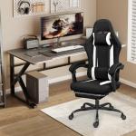 ErgoDesign Breathable Fabric Gaming Chair with Footrest, Height Adjustable Game Chair, Video Gaming Chair for Gaming Room, Living Room and Office - Black/White