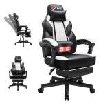 DL-win Video Gaming Chair for Adults, Computer Chair with Footrest and Ergonomic High Back, Big and Tall Gamer Chair with Massage Lumbar Support, 360° Swivel Height Adjustable Computer Chair, White