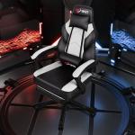 DL-win Video Gaming Chair for Adults, Computer Chair with Footrest and Ergonomic High Back, Big and Tall Gamer Chair with Massage Lumbar Support, 360° Swivel Height Adjustable Computer Chair, White