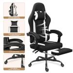 ErgoDesign Breathable Fabric Gaming Chair with Footrest, Height Adjustable Game Chair, Video Gaming Chair for Gaming Room, Living Room and Office - Black/White