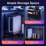 DUMOS Gaming Desk, Computer Desk with USB Charging Ports, Power Outlets, Type-C and LED Lights, Reversible L Shaped Desk with Storage Shelves & Monitor Stand for Office, Gaming Room Black 40IN