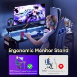 DUMOS Gaming Desk, Computer Desk with USB Charging Ports, Power Outlets, Type-C and LED Lights, Reversible L Shaped Desk with Storage Shelves & Monitor Stand for Office, Gaming Room Black 40IN