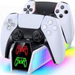 PS5 Controller Charger Station Compatible with DualSense & Edge Controllers, PS5 Charging Station Docking with RGB Light & LED Indicator for PlayStation 5 Accessories Kits for PlayStation Games