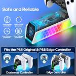 PS5 Controller Charger Station Compatible with DualSense & Edge Controllers, PS5 Charging Station Docking with RGB Light & LED Indicator for PlayStation 5 Accessories Kits for PlayStation Games